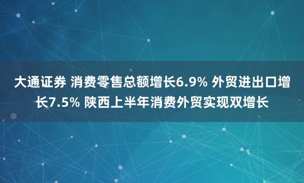 大通证券 消费零售总额增长6.9% 外贸进出口增长7.5% 陕西上半年消费外贸实现双增长