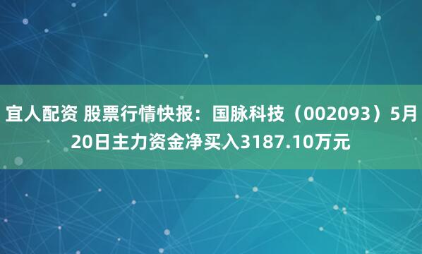 宜人配资 股票行情快报：国脉科技（002093）5月20日主力资金净买入3187.10万元