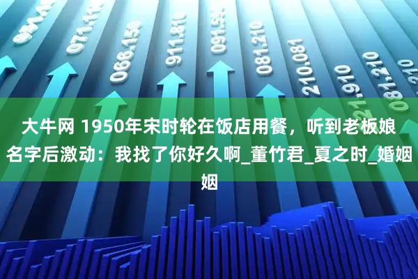 大牛网 1950年宋时轮在饭店用餐，听到老板娘名字后激动：我找了你好久啊_董竹君_夏之时_婚姻